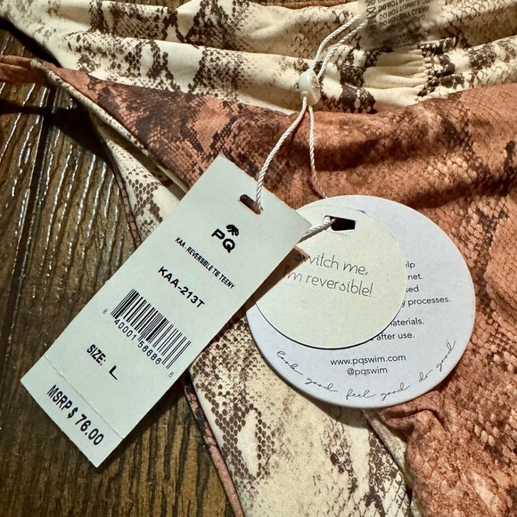 PQ Swim Snakeskin Python Reversible Tie Teeny Bikini Bottoms SZ Large NWT/Liner - Picture 9 of 12